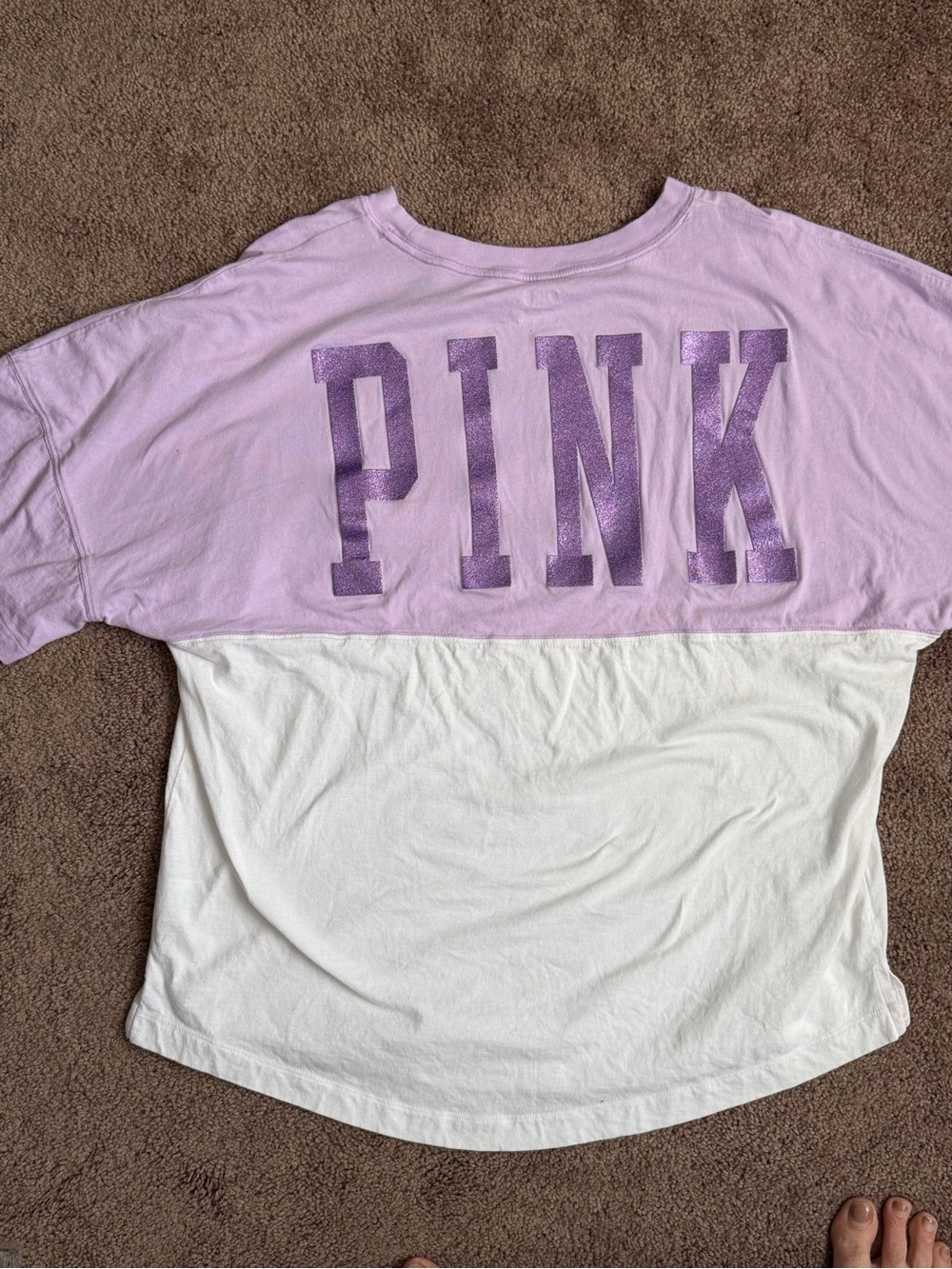 PINK Victoria's Secret Two-Tone Short Sleeve Tee in Lavender & White